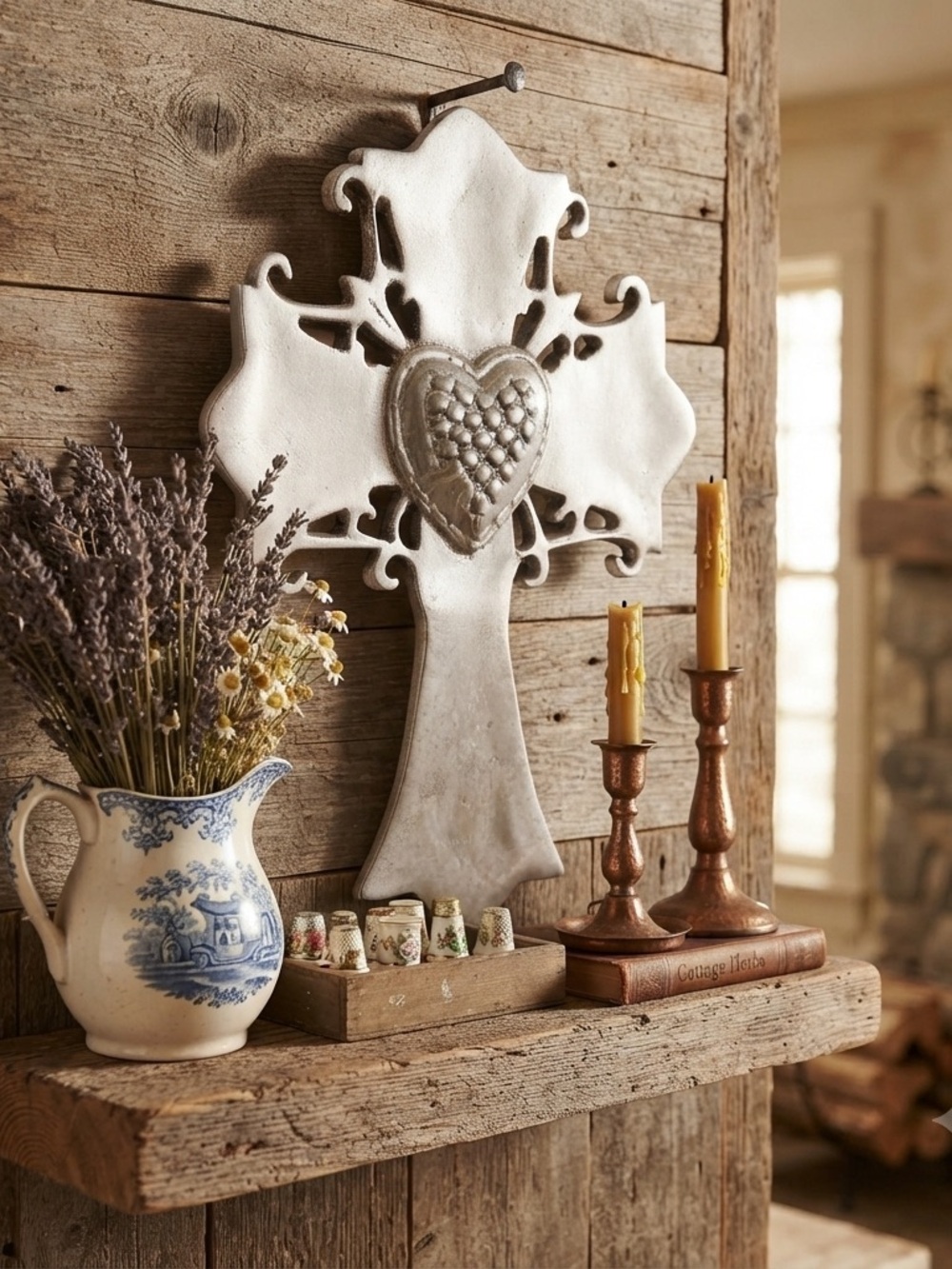 Cast Aluminum Cross with decretive Heart 11 1/2” X 9” Wall Hanging